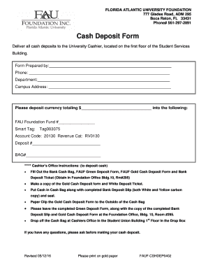 Vehicle use agreement between two parties - Cash Deposit Form - fau.edu