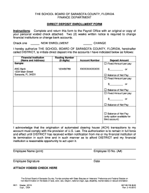 Fillable Online DIRECT DEPOSIT ENROLLMENT FORM Instructions Fax Email ...