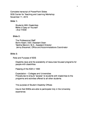 Fillable Online Complete transcript of PowerPoint Slides Fax Email ...