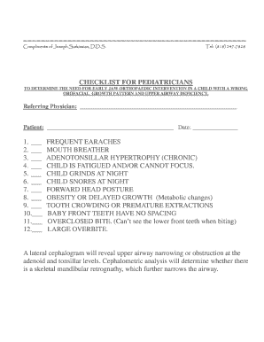 Fillable Online CHECKLIST FOR PEDIATRICIANS 1. FREQUENT EARACHES ... Fax Email Print - pdfFiller