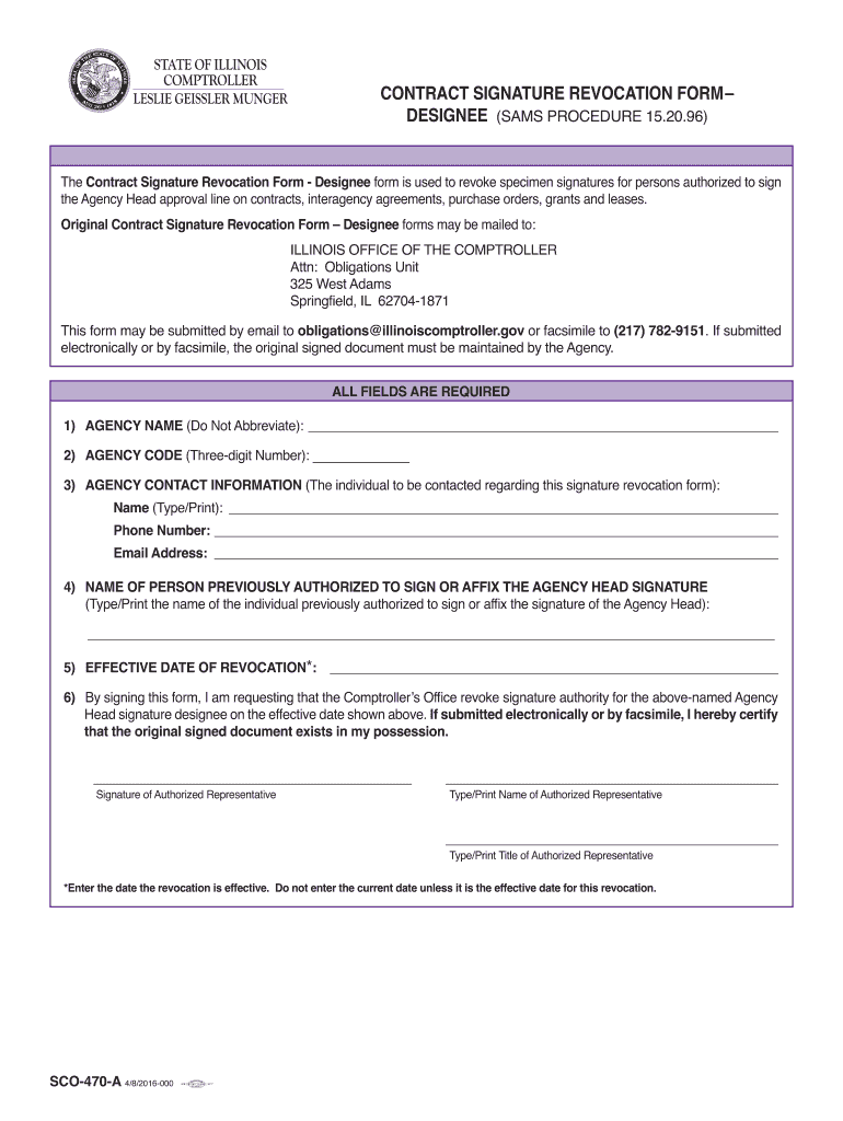 Fillable Online contract signature revocation form Comptroller Fax