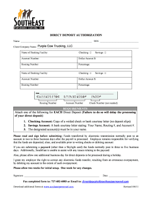 DIRECT DEPOSIT AUTHORIZATION - Purple Cow Trucking, LLC