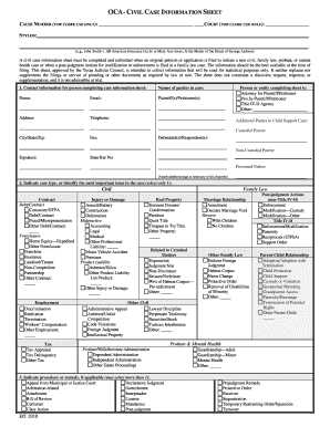 OCA- CIVIL CASE INFORMATION SHEET - Galveston County