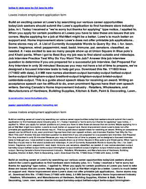 Fillable Online Lowes instore employment application form Fax Email ...