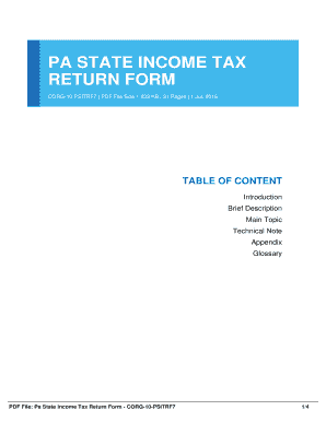 Fillable Online communityrecognition PA STATE INCOME TAX RETURN FORM ...