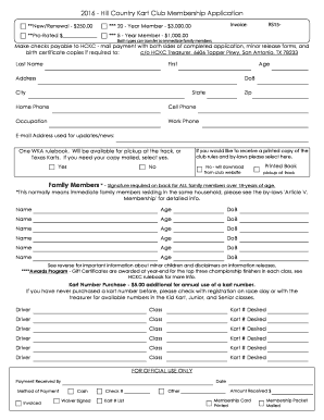 Hill Country Kart Club Membership Application
