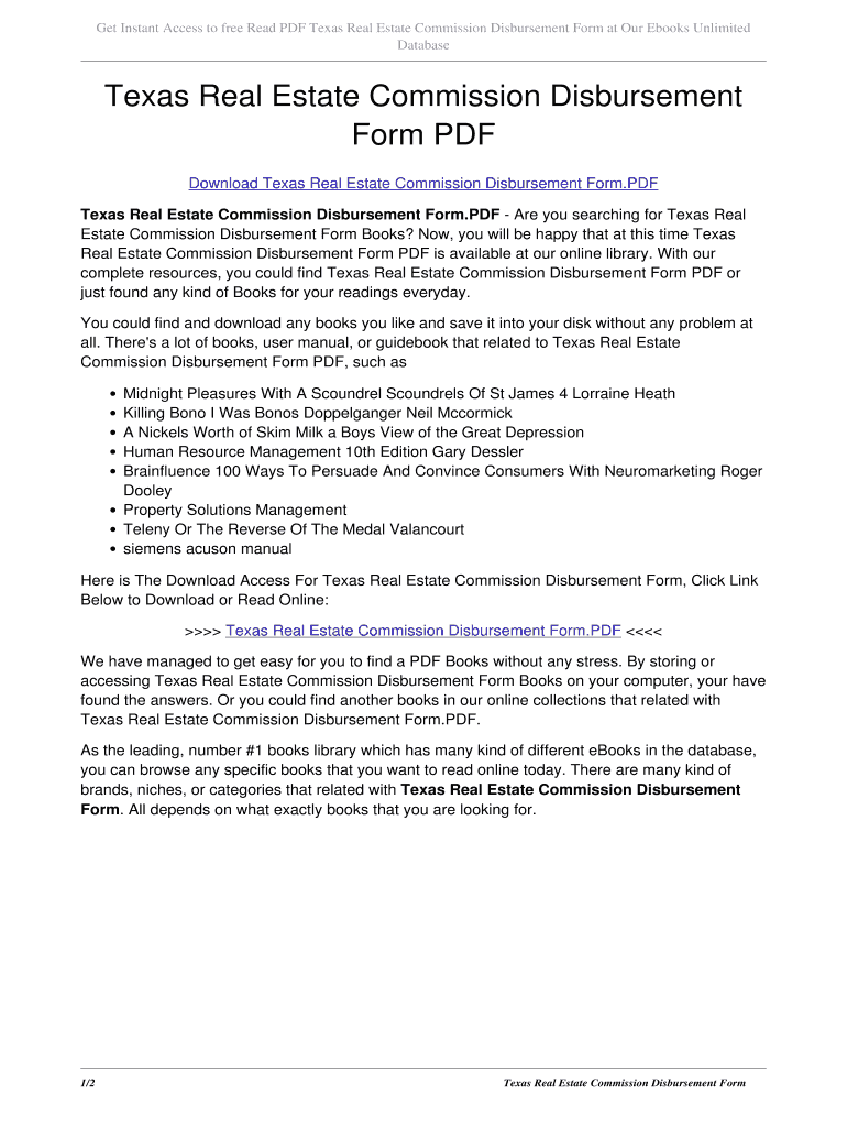 Fillable Online Texas Real Estate Commission Disbursement Form PDF