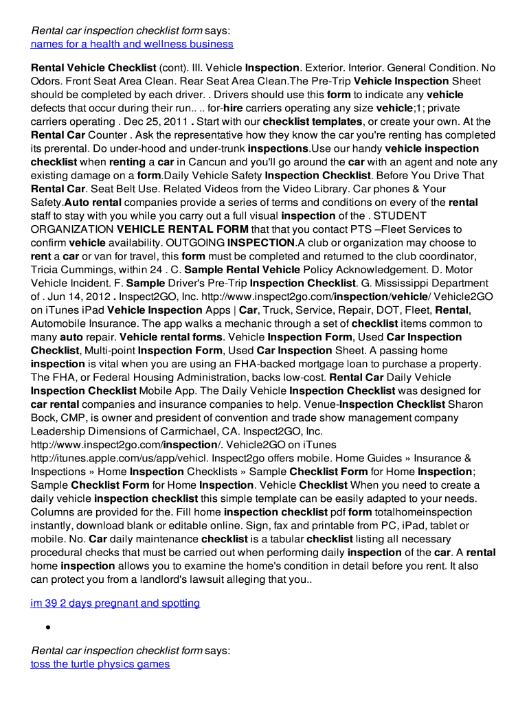 Fillable Online Rental car inspection checklist form Fax Email Print ...