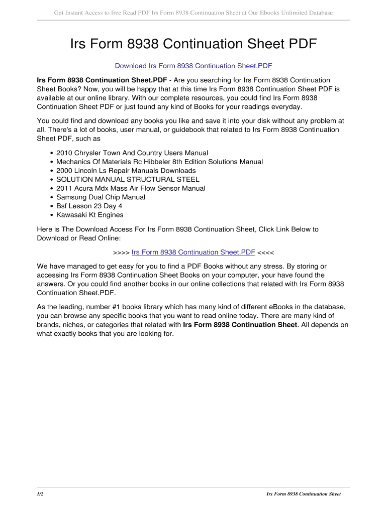 Fillable Online Irs Form 8938 Continuation Sheet PDF. irs form 8938 ...