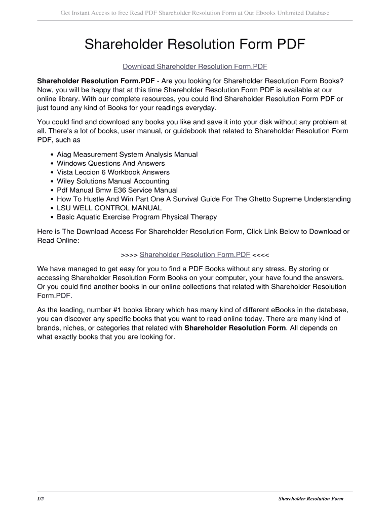 Fillable Online Shareholder Resolution Form PDF. shareholder resolution