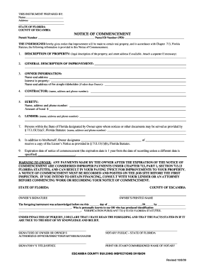 Fillable Online Notice To Owner Form Package - Escambia County Fax ...