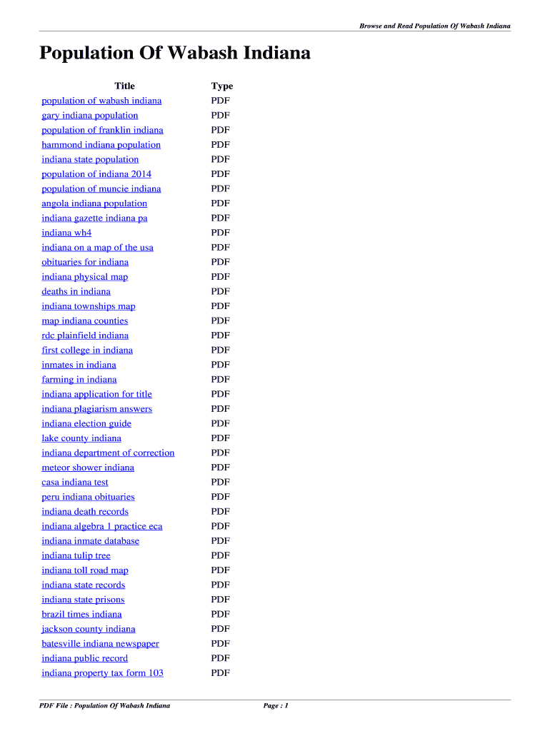 Fillable Online Population Of Wabash Indiana. population of wabash