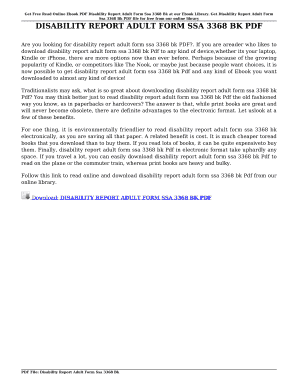 Fillable Online ouvrezlesyeux DISABILITY REPORT ADULT FORM SSA 3368 BK ...