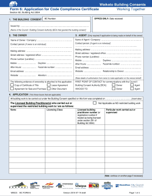Waikato Building Consents Form 6: Application for Code ...