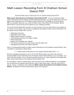 Fillable Online Math Lesson Recording Form B Chatham School District PDF. math lesson recording ...