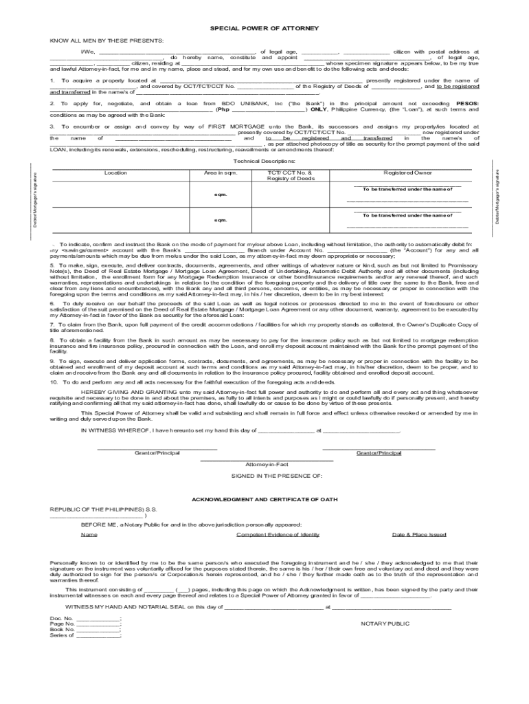 sample special power of attorney for bank transactions bdo Preview on Page 1