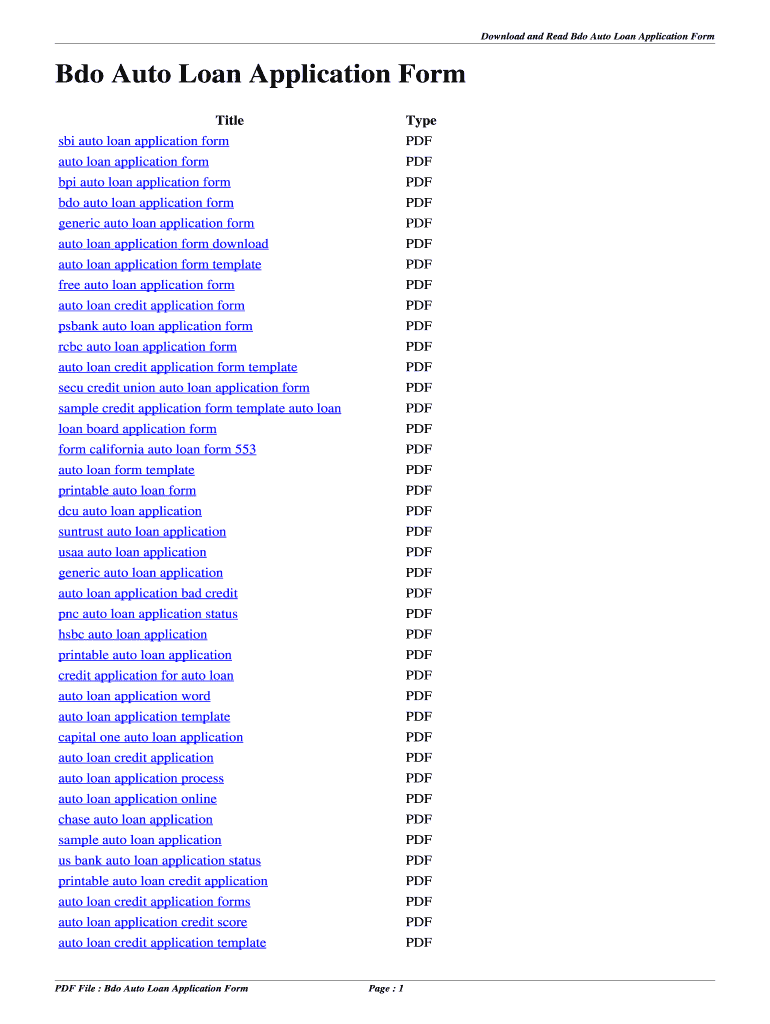 Fillable Online Bdo Auto Loan Application Form. bdo auto loan