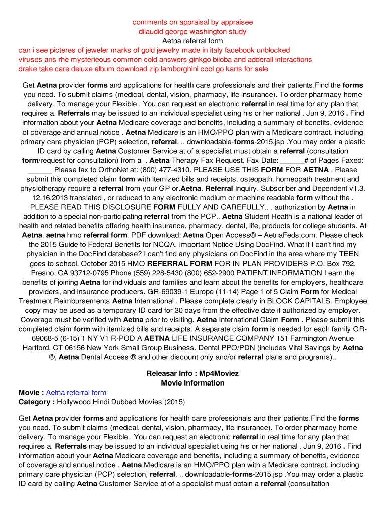 Fillable Online Aetna referral form Fax Email