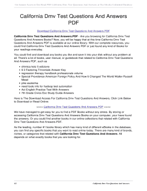 Fillable Online California Dmv Test Questions And Answers PDF ...