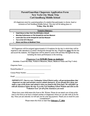 Music event sponsorship proposal pdf - Parent/Guardian Chaperone Application Form New York City Music ... - neshaminy