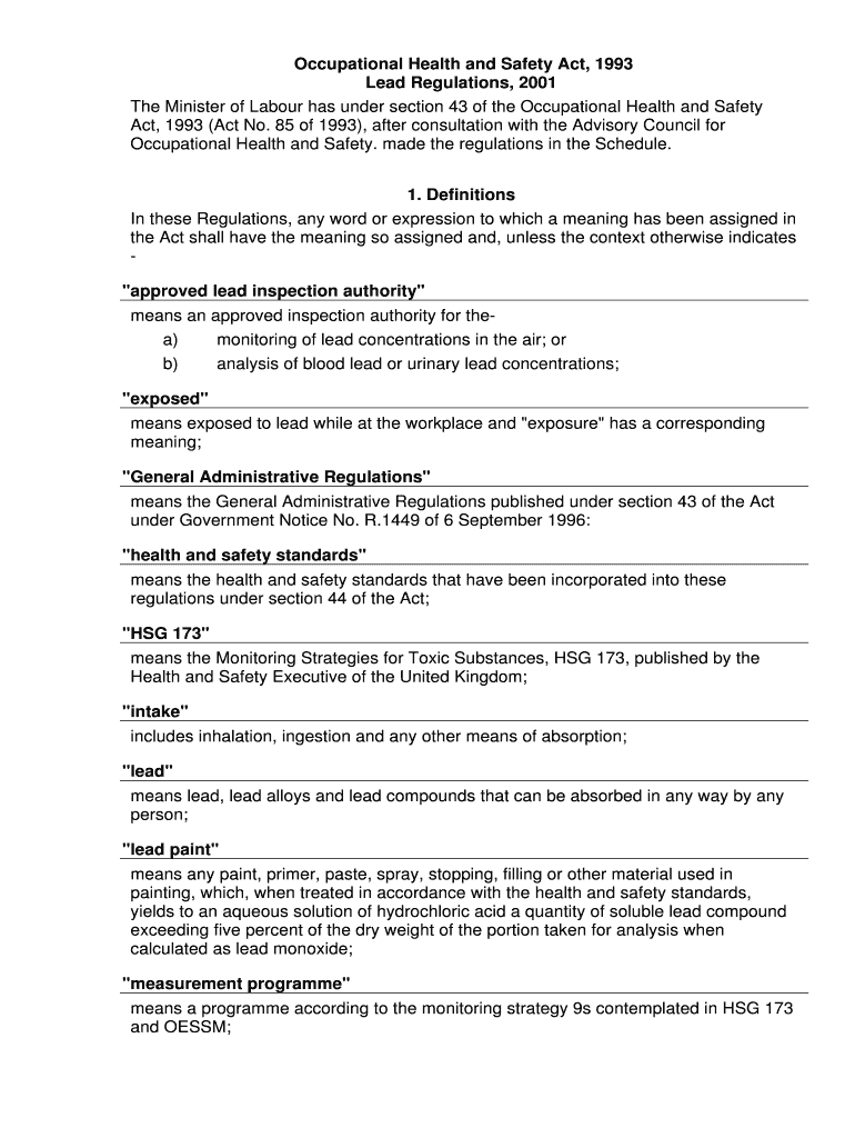 Fillable Online labourguide co Occupational Health and Safety Act, 1993