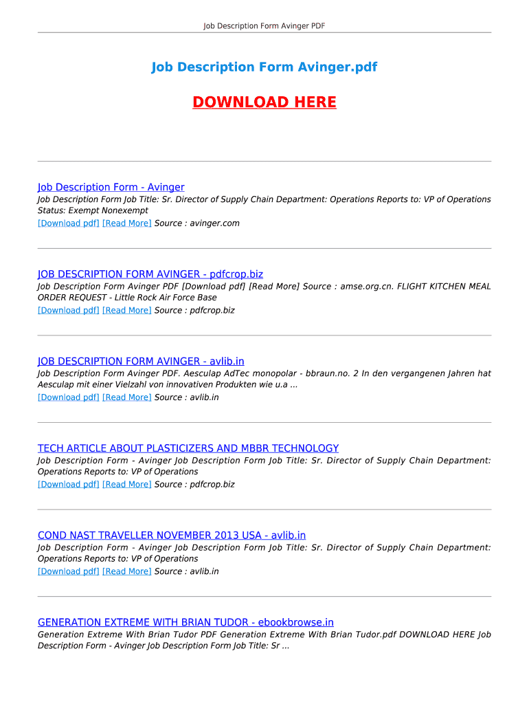 Fillable Online avlib JOB DESCRIPTION FORM AVINGER. JOB DESCRIPTION
