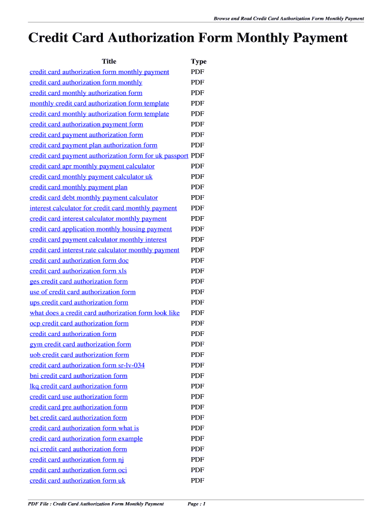 Fillable Online drablew aattw Credit Card Authorization Form Monthly