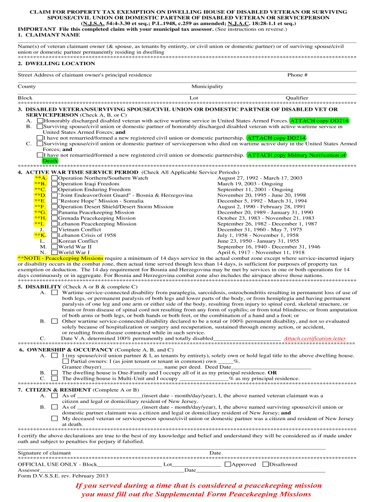 Fillable Online Property Tax Deduction by Veteran or Surviving Spouse