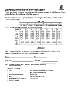 Supplementary 2016 Client Intake Form For HUD National Objective: - kingcounty