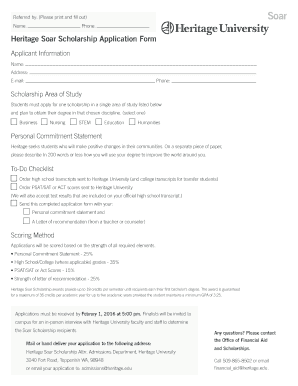 Fillable Online Heritage Soar Scholarship Application Form - ... Fax Email Print - pdfFiller