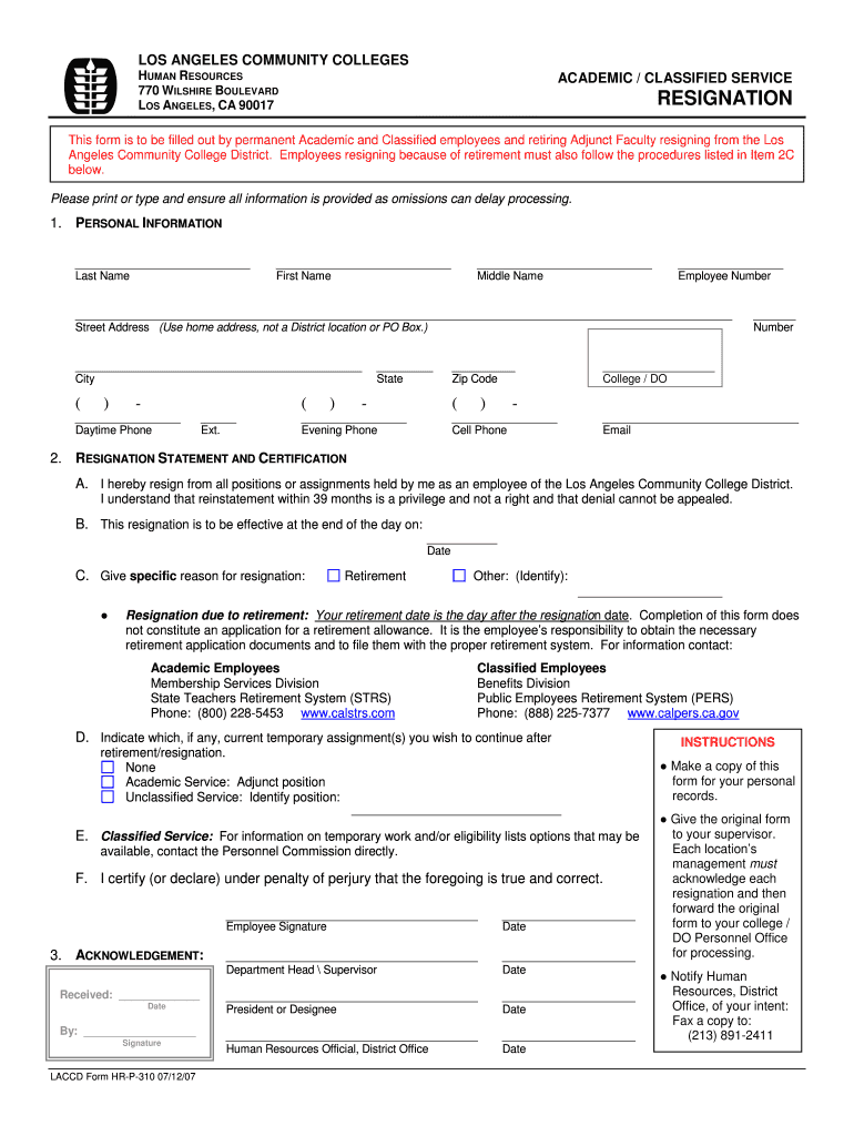 Form-HR-P-310-Resignation Preview on Page 1