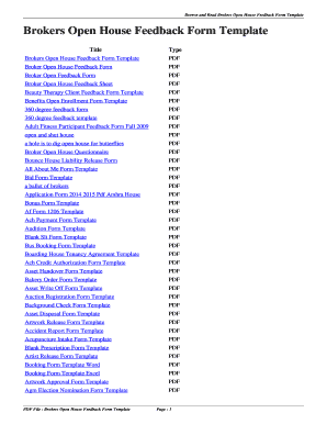 Fillable Online Brokers Open House Feedback Form Template. brokers open ...