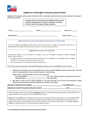 STAAR Eligibility for Special English I/II EOC Provisions - region10