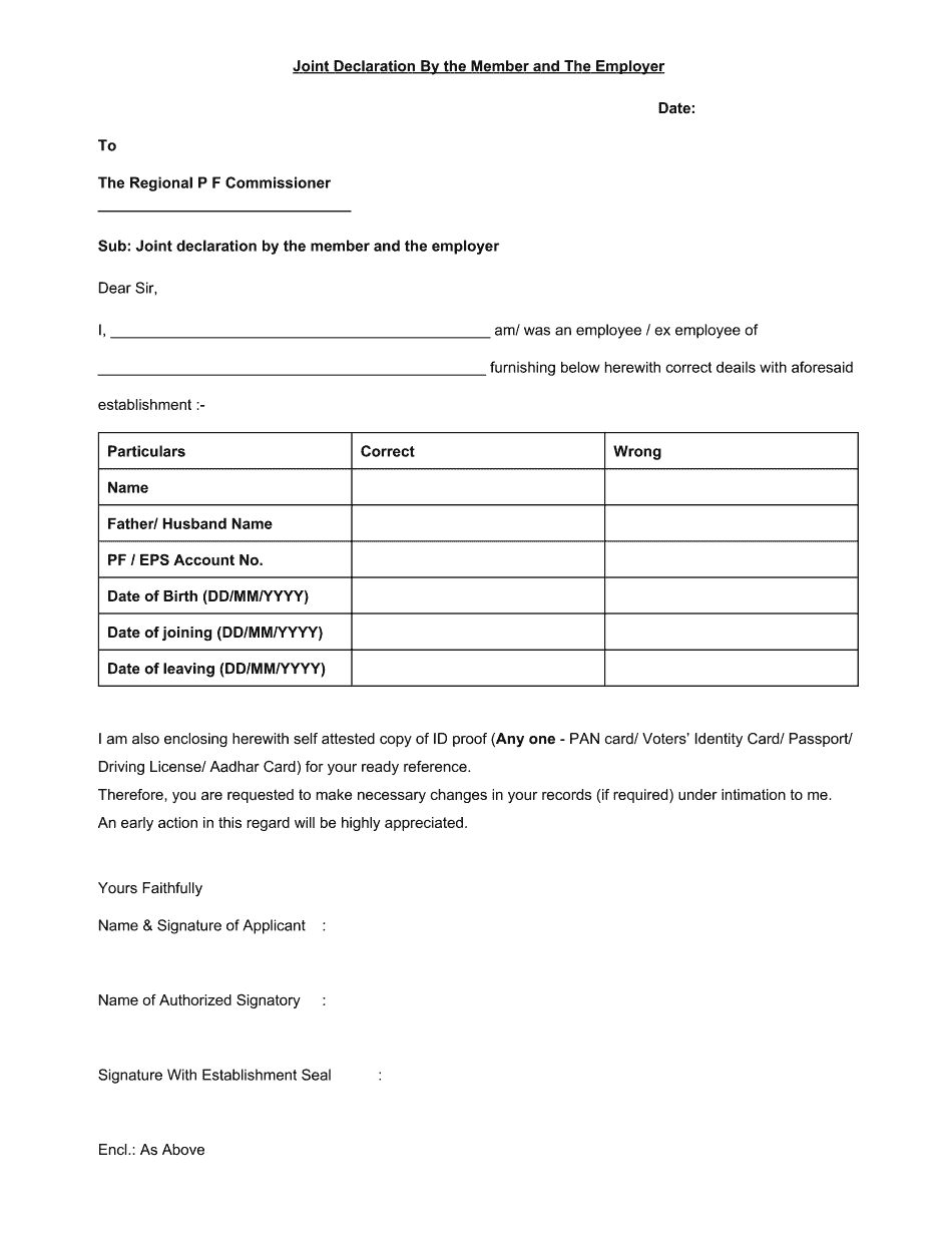 Member And Employer Joint Declaration Form