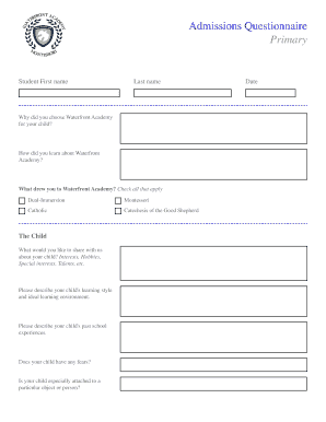 Admissions Questionnaire Primary - Waterfront Academy - waterfrontacademy