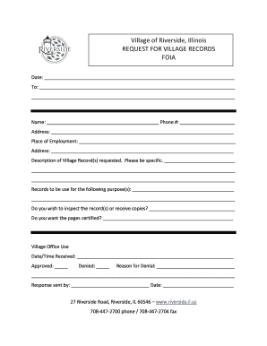 Village of Riverside, Illinois REQUEST FOR VILLAGE RECORDS ...