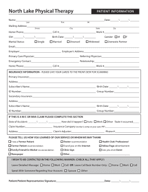 North Lake Physical Therapy PATIENT INFORMATION
