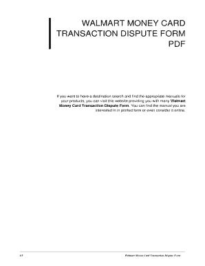 Fillable Online Walmart Money Card Transaction Dispute Form. walmart ...