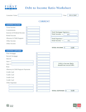 Debt To Income Ratio Worksheet - Fill and Sign Printable Template Online