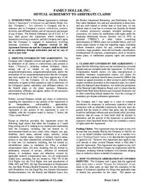 FAMILY DOLLAR, INC. MUTUAL AGREEMENT TO ARBITRATE CLAIMS