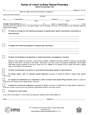 Notice of Intent to Enter Rental Premises
