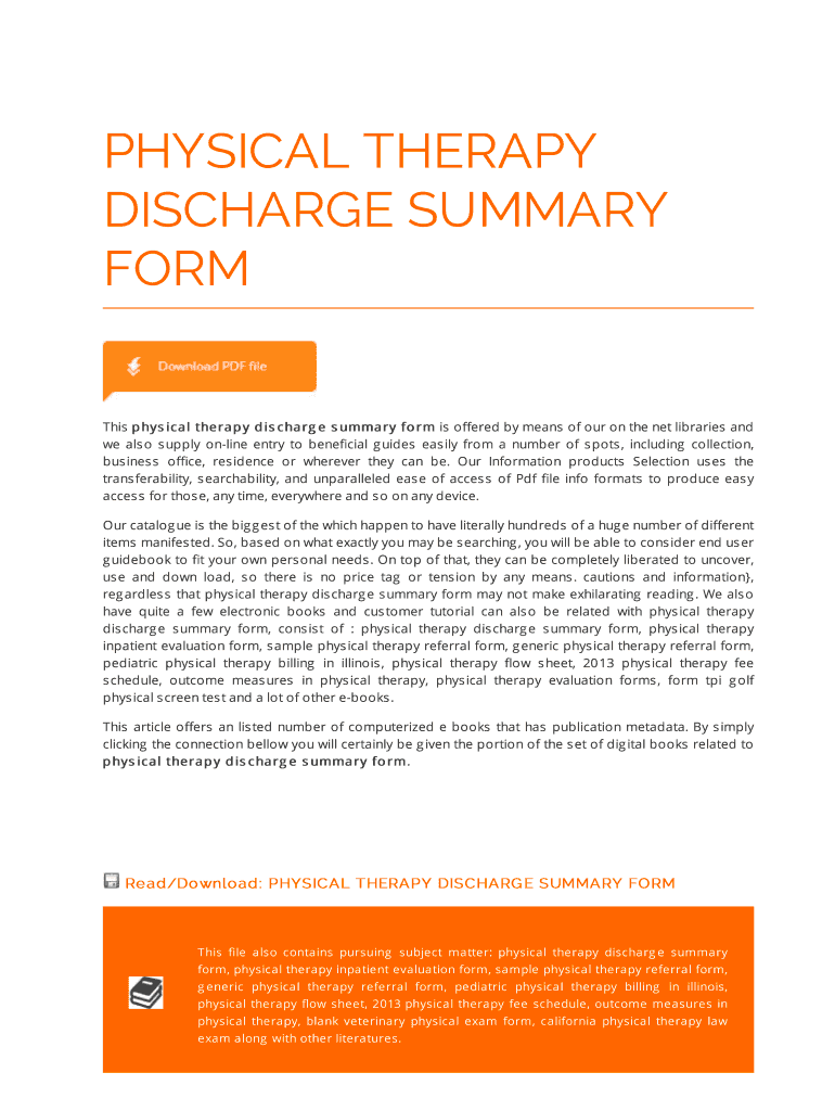 Physiotherapy Discharge Summary Template Fill Online Printable 