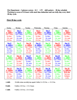 Fillable Online Fire Department - 3 platoon system - 24 2 / 472 shift ...