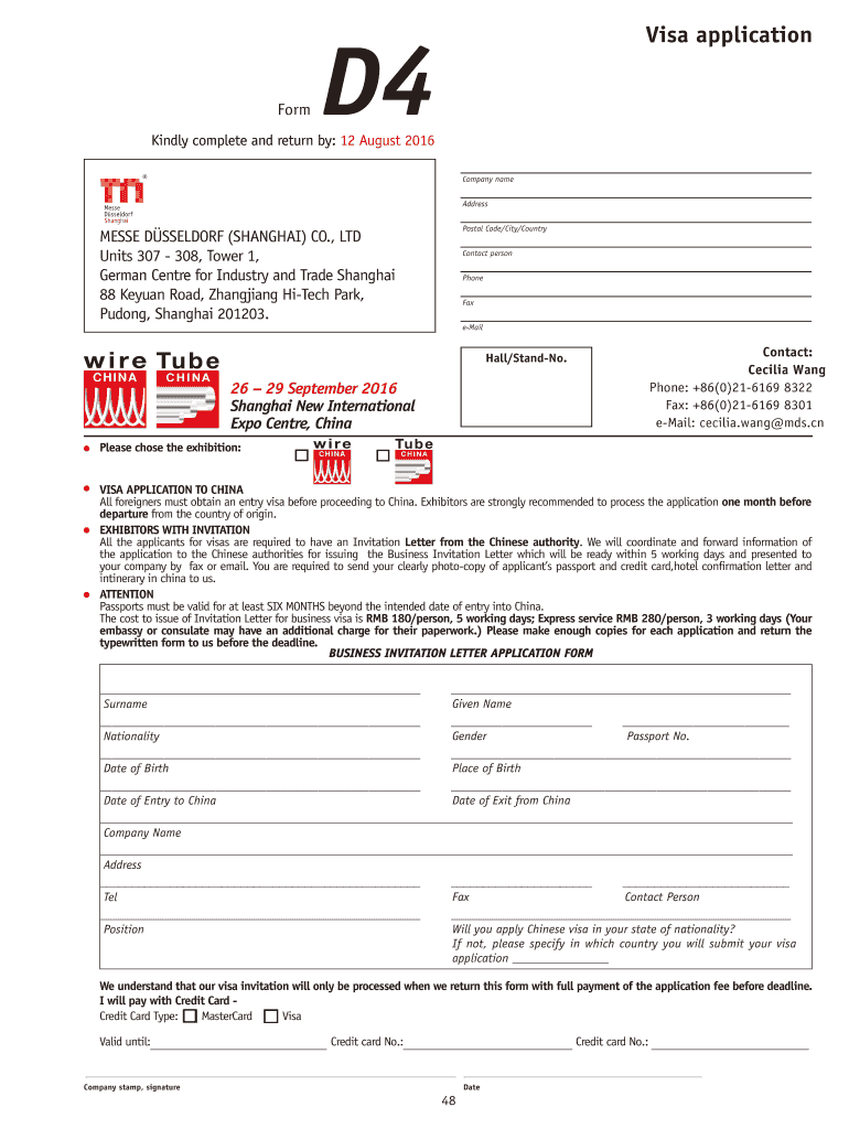 Fillable Online Wirechina D4 Visa Application Wirechina Fax Email Print PdfFiller Fillable Online Wirechina D4 Visa Application Wirechina Fax Email Print PdfFiller