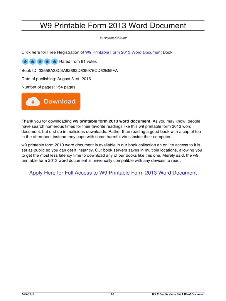 Fillable Online W9 Printable Form 2013 Word Document. w9 printable form ...