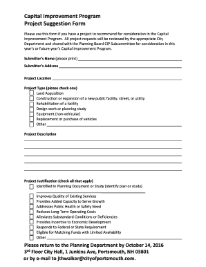 Fillable Online Capital Improvement Program Project Suggestion Form Fax