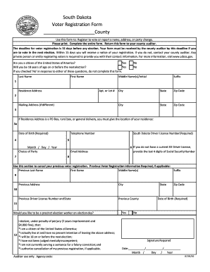 south dakota voter registration form county fill online printable sd voter registration form