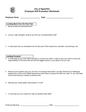 City of Spearfish Employee Self Evaluation Worksheet