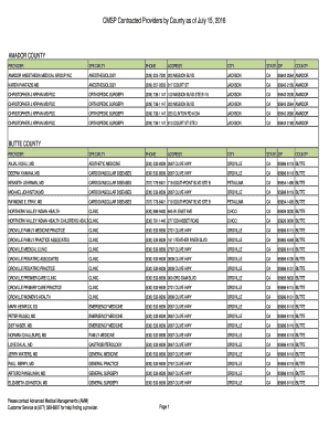 CMSP Contracted Providers by County as of July 15, 2016 - cmspcounties