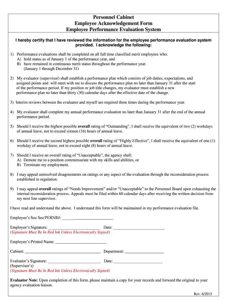 Fillable Online personnel ky Personnel Employee Acknowledgement